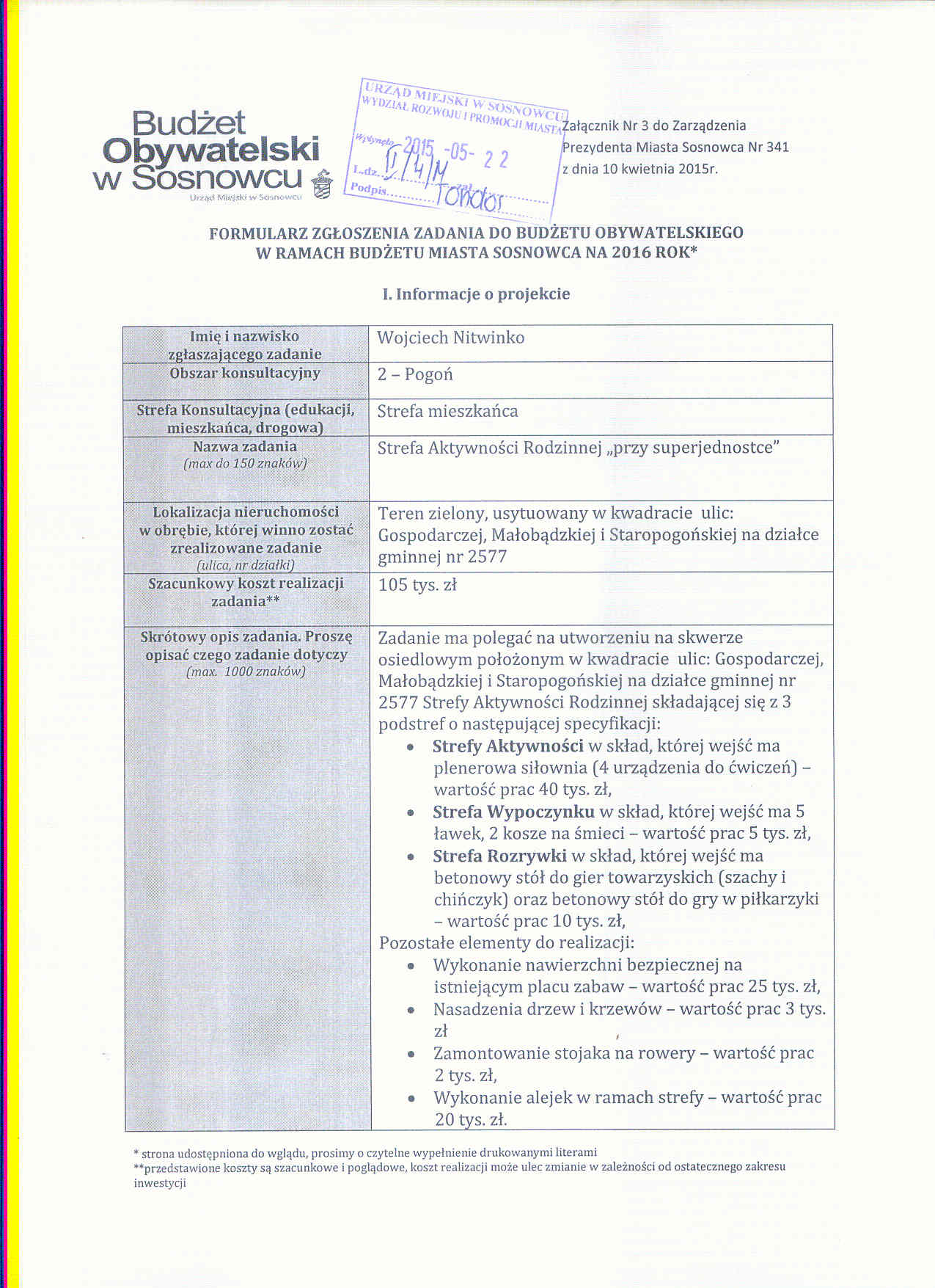 Skan formularza projektu